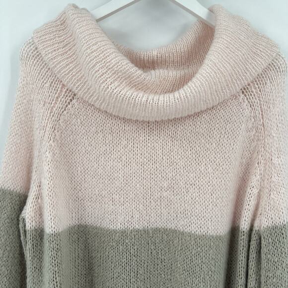 Wooden Ships Pink Gray Colorblock Cowl Neck‎ Wool Blend Sweater Women’s Size M/L - Picture 2 of 8